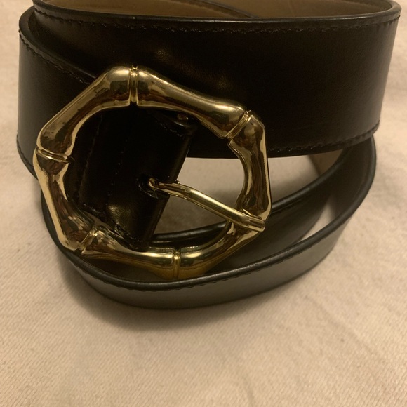 ✨⚡️💥Talbots Women Belt Size S Black Leather Exterior Gold Bamboo Buckle - Picture 3 of 11